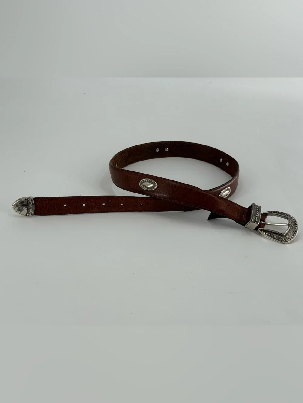 Greg Norman Vintage‎ Brown Leather Medallion Belt 32